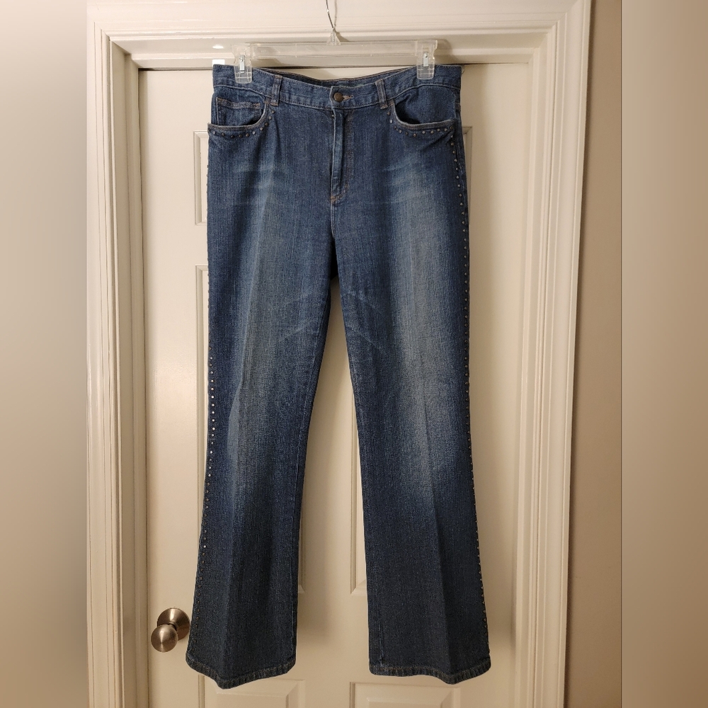 EUC Lauren Jeans Co. (Ralph Lauren) Studded Blue Denim Bootcut Jeans - Size 12